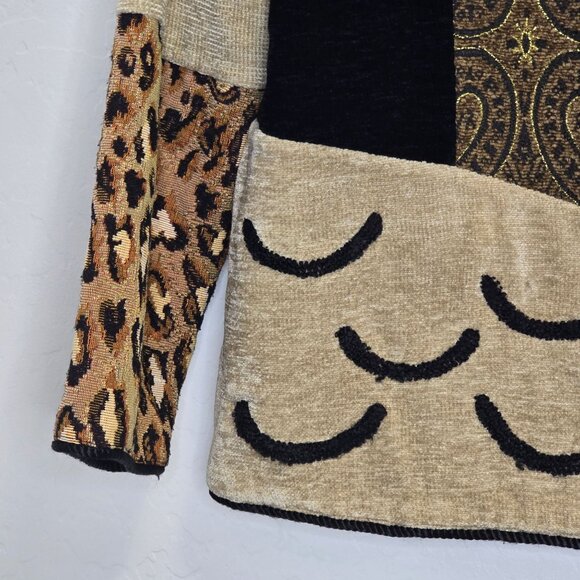 Indigo Moon Womens Large Animal Print Patchwork Jacket Chenille - Picture 10 of 12